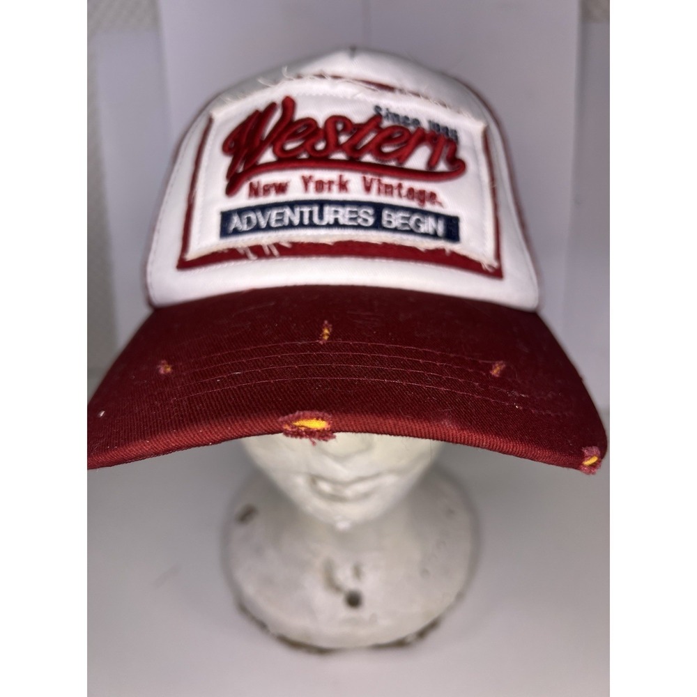 Western New York Vintage Maroon/White Trucker Hat Cap Distressed Snapback - Picture 8 of 16